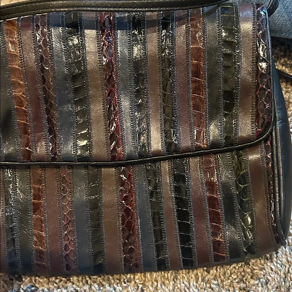 Vintage Anne Klein by Caldron brown animal print leather crossbody purse NWT